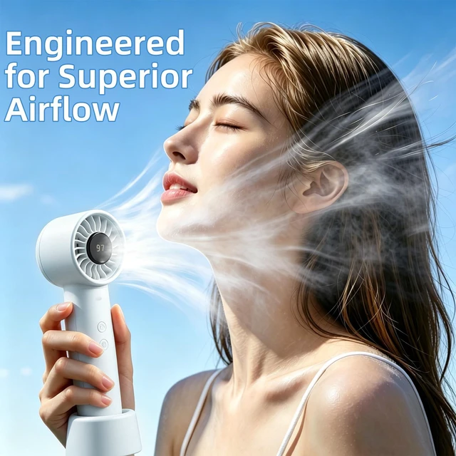 Alt view image 7 of 7 - Portable Handheld Fan | 180° Swivel Head | 4000mAh USB-C Rechargeablem | High Speed 5 Speeds LED Digital Display Quiet Personal