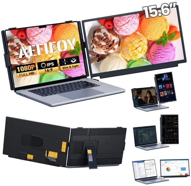 Main image of Upgraded Laptop Screen Extender, 15.6Ultra-Thin Dual Portable Monitor with 1080P FHD IPS, Detachable & 4-in-1 Modes, USB-C/HDMI Plug-Play Monitor Extender for Mac/Win/Android, Fits 13-17" Laptops