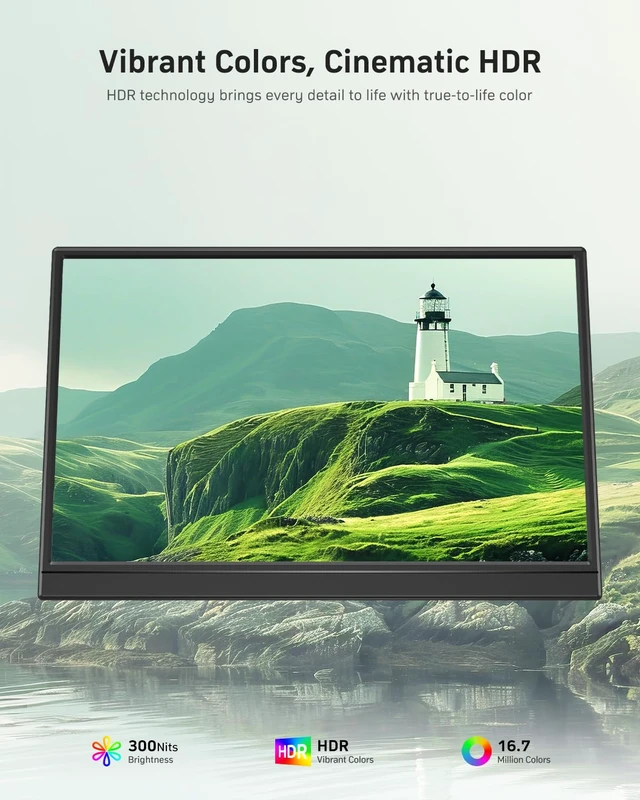 Alt view image 2 of 7 - WCV Portable Monitor 15.6 Inch 1080P USB-C HDMI Ultra-Slim Travel Monitor with Kickstand, Compatible with Xbox, Laptop, PC, Mac Phone, PS, Swich IPS Ultra-Thin Zero Frame Gaming Monitor