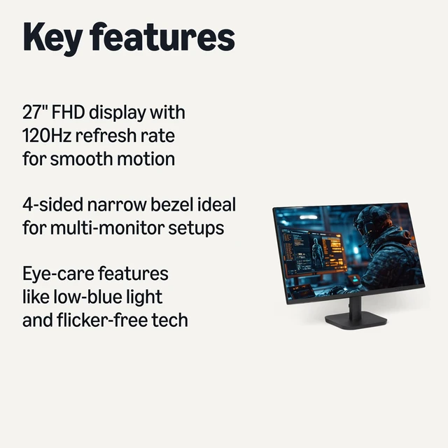 Alt view image 2 of 5 - Amazon Basics 27-inch Computer Monitor, 120 Hz, 1080P, IPS, HDMI, DisplayPort, VESA Compatible for Office, Home