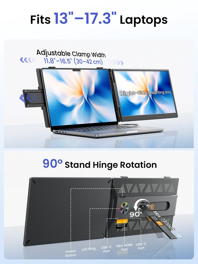 Alt view image 6 of 7 - Screen Extender, 14" 1080P IPS Portable Monitor, Ultra-Slim, 1.79 lb | 0.27" Ultra Slim USB-C/HDMI Plug & Play Dual Screen for 13-17.3" Laptops, Compatible with Windows/Mac/Chrome/Switch/Android