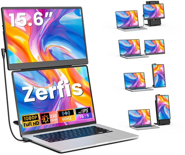 Main image of 15.6" Portable Monitor, 5-in-1 Modes & 360° Rotation Laptop Screen Extender | 1080P FHD Dual Monitor Extender Fit 13"-17" Laptops, Detachable & Adjustable, Plug & Play Travel Monitor for Wins/Mac