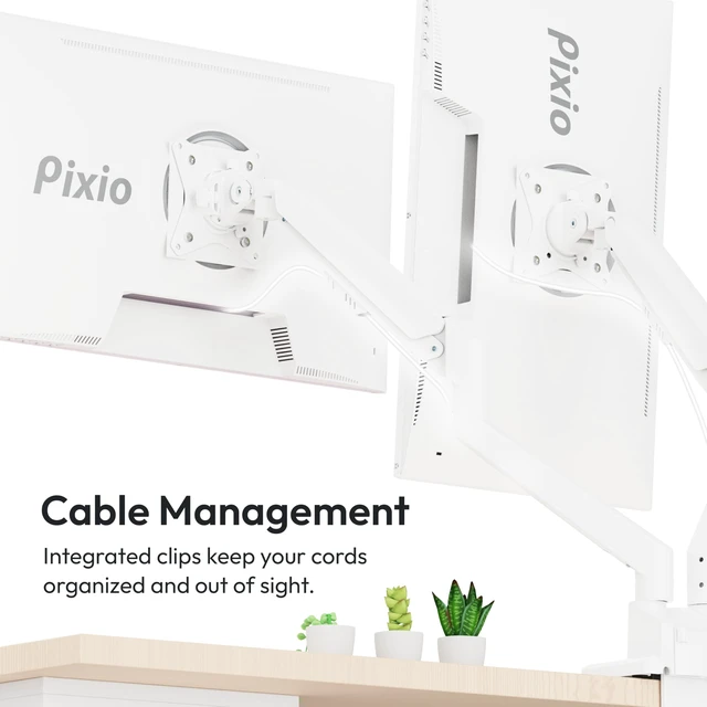Alt view image 5 of 7 - Pixio PS1D Wave White Dual Monitor Arm Stand Desk Mount - Fits up to 32 inches Monitors and up to 19.8lbs. VESA Compatibility and Integrated Cable Management