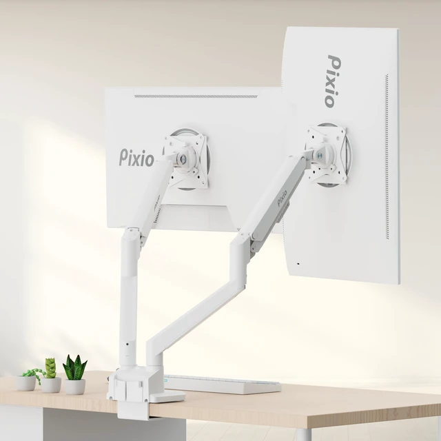 Alt view image 7 of 7 - Pixio PS1D Wave White Dual Monitor Arm Stand Desk Mount - Fits up to 32 inches Monitors and up to 19.8lbs. VESA Compatibility and Integrated Cable Management