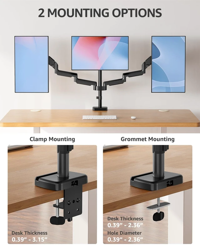 Alt view image 7 of 7 - MOUNTUP Triple Monitor Stand Mount - 3 Monitors Desk Mount for Computer Screens Up to 27 inch, Triple Monitor Arm, Heavy Duty Monitors Stand, Each Arm Holds 4.4-19.8 lbs, Black