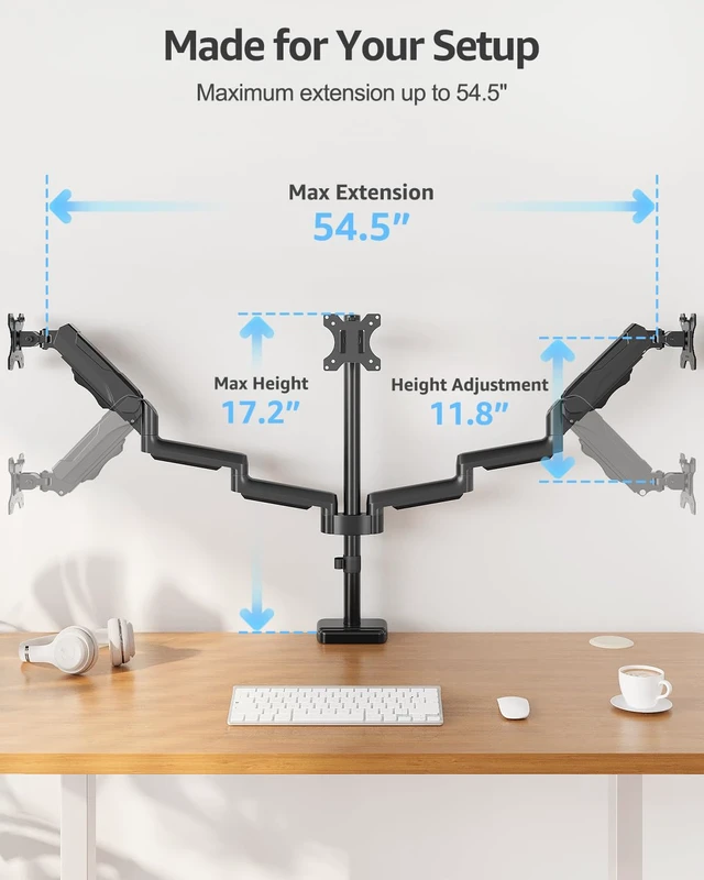 Alt view image 3 of 7 - MOUNTUP Triple Monitor Stand Mount - 3 Monitors Desk Mount for Computer Screens Up to 27 inch, Triple Monitor Arm, Heavy Duty Monitors Stand, Each Arm Holds 4.4-19.8 lbs, Black