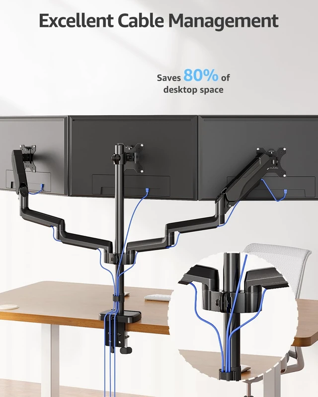 Alt view image 6 of 7 - MOUNTUP Triple Monitor Stand Mount - 3 Monitors Desk Mount for Computer Screens Up to 27 inch, Triple Monitor Arm, Heavy Duty Monitors Stand, Each Arm Holds 4.4-19.8 lbs, Black