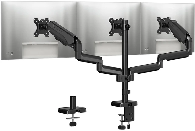 Main image of MOUNTUP Triple Monitor Stand Mount - 3 Monitors Desk Mount for Computer Screens Up to 27 inch, Triple Monitor Arm, Heavy Duty Monitors Stand, Each Arm Holds 4.4-19.8 lbs, Black