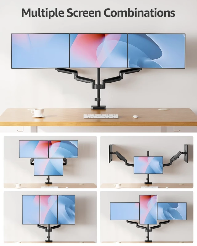 Alt view image 5 of 7 - MOUNTUP Triple Monitor Stand Mount - 3 Monitors Desk Mount for Computer Screens Up to 27 inch, Triple Monitor Arm, Heavy Duty Monitors Stand, Each Arm Holds 4.4-19.8 lbs, Black