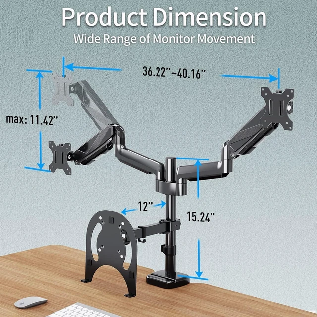 Alt view image 4 of 7 - MOUNTUP Dual Monitor and Laptop Mount, Adjustable Monitor Stand for 2 Max 27" Computer Screens, Laptop Tray Fits 10-17inch Notebook, Holds 4.4-17.6lbs Per Arm, 3-in-1 Adjustable Monitor Desk Mount