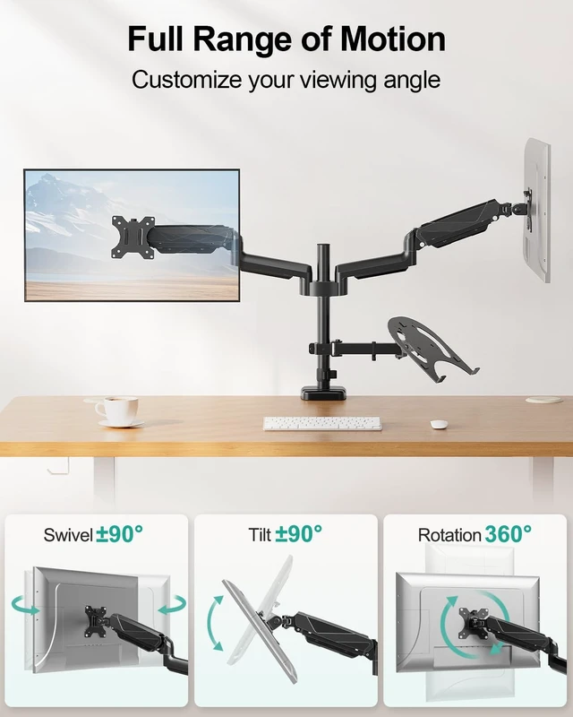 Alt view image 3 of 7 - MOUNT PRO Dual Monitor and Laptop Mount for Max 27" Monitors & 17" Laptop | 3-in-1 Adjustable Laptop and Monitor Desk Mount Holds up to 19.8lbs, VESA 75x75mm/100x100mm, Egonomic Setup for Home Office