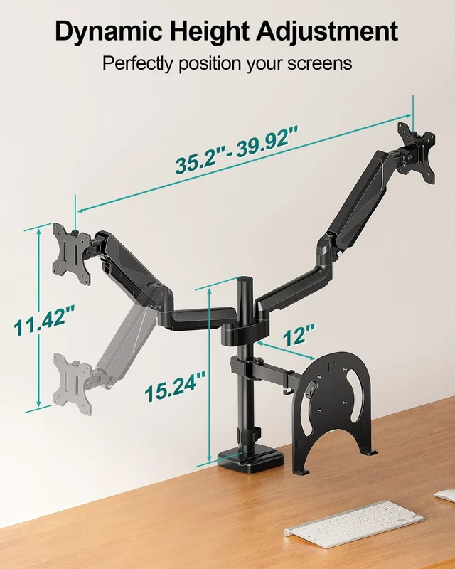 Alt view image 4 of 7 - MOUNT PRO Dual Monitor and Laptop Mount for Max 27" Monitors & 17" Laptop | 3-in-1 Adjustable Laptop and Monitor Desk Mount Holds up to 19.8lbs, VESA 75x75mm/100x100mm, Egonomic Setup for Home Office