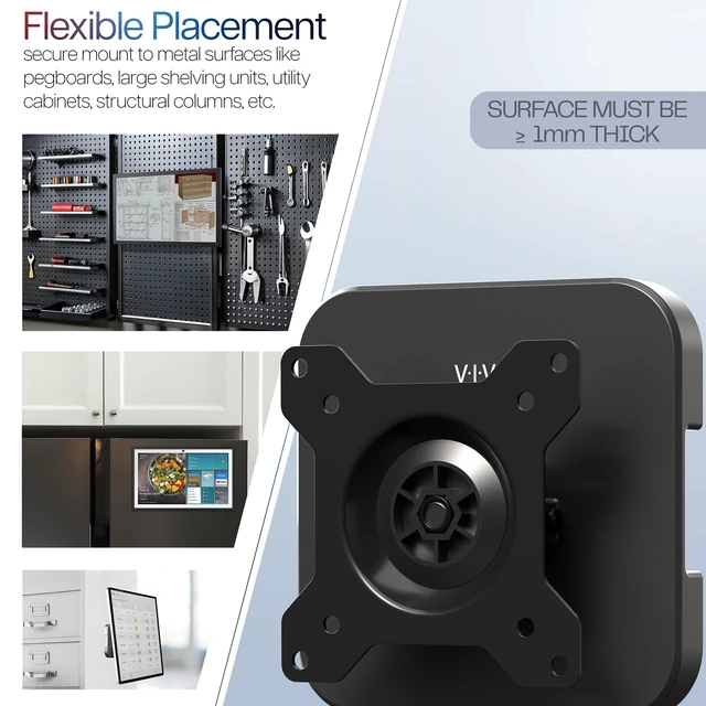 Alt view image 2 of 7 - VIVO Black Magnetic 13-34 in Monitor Mount for Steel Surfaces, MOUNT-MAG01 | Computer Monitor VESA Mount with Built-in Magnet, Holds up to 17.6 lbs on Surfaces Over 1.5mm Thick