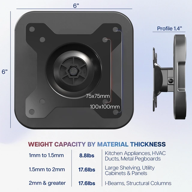 Alt view image 4 of 7 - VIVO Black Magnetic 13-34 in Monitor Mount for Steel Surfaces, MOUNT-MAG01 | Computer Monitor VESA Mount with Built-in Magnet, Holds up to 17.6 lbs on Surfaces Over 1.5mm Thick