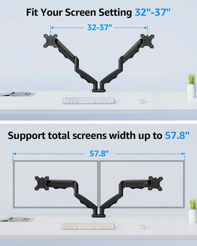 Alt view image 7 of 7 - Dual Monitor Stand fits up to 32 inch, 4.4-19.8 lbs Computer Screens, Dual Monitor Desk Mount Height Adjustable, Monitor Arms for 2 Monitors, Home Office VESA Mounts, Freelift Black