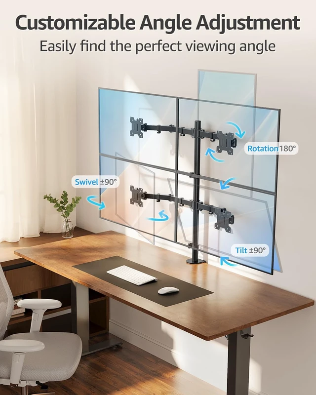 Alt view image 3 of 7 - MOUNTUP Quad Monitor Stand, 4 Monitors Desk Mount for 17 to 32 inch Computer Screens, Fully Adjustable Stacked Mount with Tilt Swivel, 4 Heavy Duty Monitor Mount, Holds up to 17.6lbs per Arm