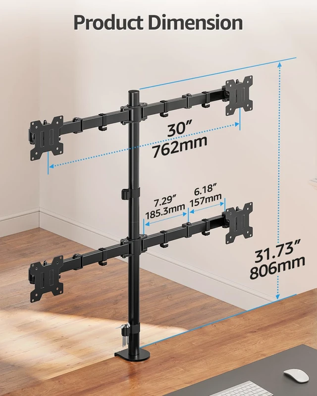 Alt view image 4 of 7 - MOUNTUP Quad Monitor Stand, 4 Monitors Desk Mount for 17 to 32 inch Computer Screens, Fully Adjustable Stacked Mount with Tilt Swivel, 4 Heavy Duty Monitor Mount, Holds up to 17.6lbs per Arm