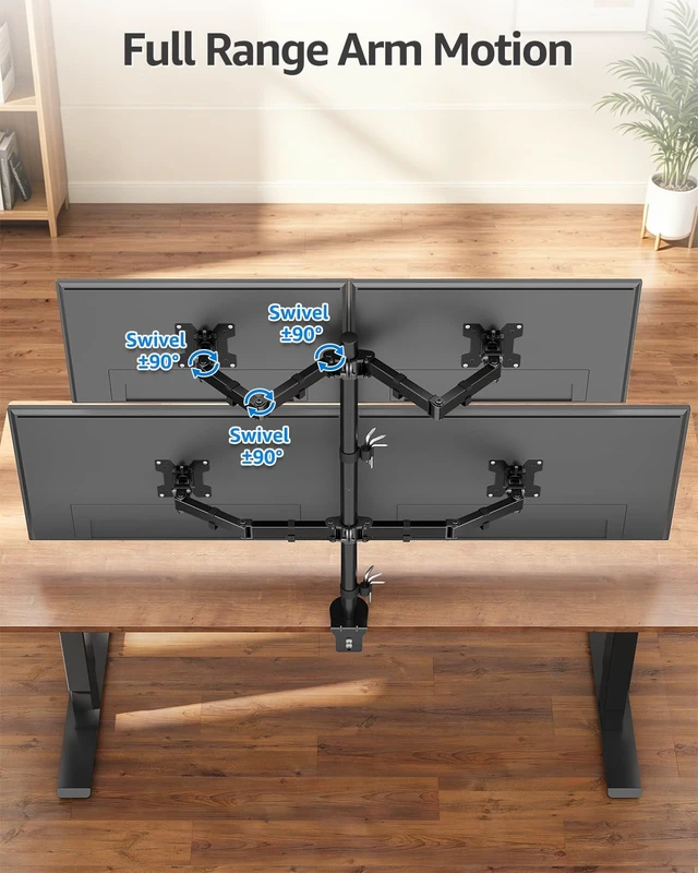 Alt view image 6 of 7 - MOUNTUP Quad Monitor Stand, 4 Monitors Desk Mount for 17 to 32 inch Computer Screens, Fully Adjustable Stacked Mount with Tilt Swivel, 4 Heavy Duty Monitor Mount, Holds up to 17.6lbs per Arm