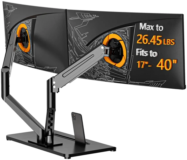 Main image of Bracwiser Dual Monitor Stand Free Standing Desk Mount, Premium Dual Monitor Arm Fits Two Screens up to 40 inch 26.45 lbs Fully Adjustable Arms with Heavy-Duty Wooden Base, Max VESA 100x100mm (MLXSPC)