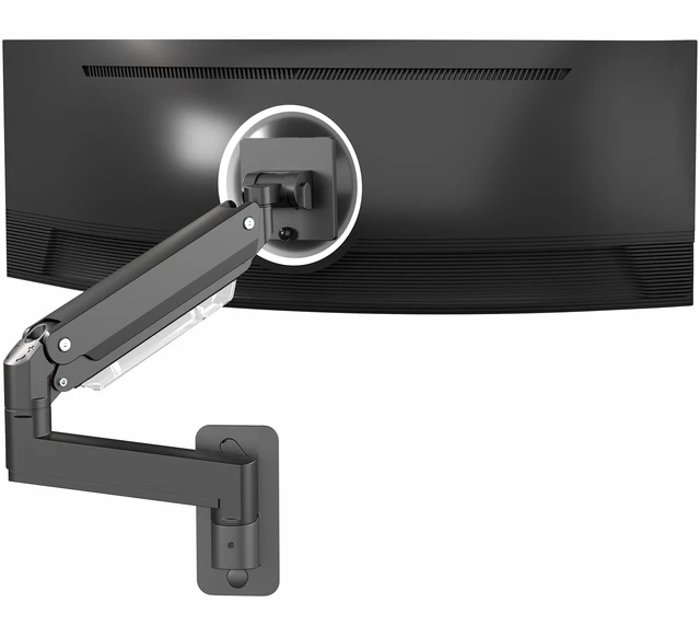 Main image of VIVO Black Monitor Arm Wall Mount, Up to 49 in Ultrawides, MOUNT-V101G1 | Premium Aluminum, Heavy Duty, Single Wall Mount, Counterbalance Pneumatic Height, Max VESA 100x100mm, Holds 44 lbs
