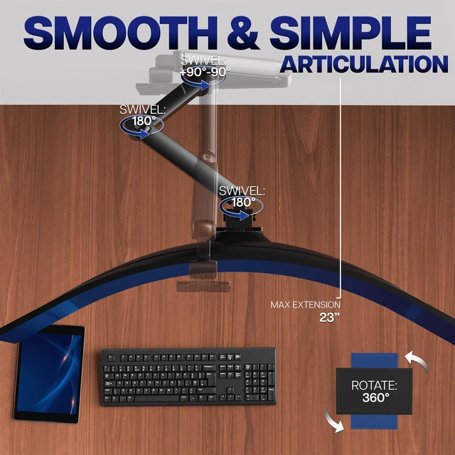 Alt view image 4 of 7 - VIVO Black Monitor Arm Wall Mount, Up to 49 in Ultrawides, MOUNT-V101G1 | Premium Aluminum, Heavy Duty, Single Wall Mount, Counterbalance Pneumatic Height, Max VESA 100x100mm, Holds 44 lbs