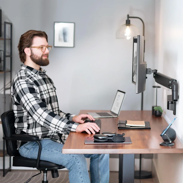 Alt view image 5 of 7 - VIVO Black Monitor Arm Wall Mount, Up to 49 in Ultrawides, MOUNT-V101G1 | Premium Aluminum, Heavy Duty, Single Wall Mount, Counterbalance Pneumatic Height, Max VESA 100x100mm, Holds 44 lbs