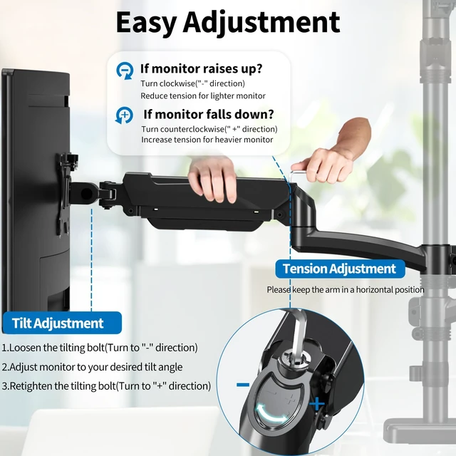 Alt view image 6 of 7 - ErgoFocus Triple Monitor Mount Fits Max 32" Computer Screen Triple Stand | Holds up to 17.6lbs Each Arm, 3 Monitor Desk Mount, Triple Arm with Tilt Swivel Rotation, VESA Mount 75/100mm