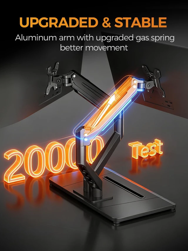 Alt view image 4 of 7 - Bracwiser Dual Monitor Stand Free Standing Desk Mount, Premium Dual Monitor Arm Fits Two Screens up to 40 inch 26.45 lbs Fully Adjustable Arms with Heavy-Duty Wooden Base, Max VESA 100x100mm (MLXSPC)