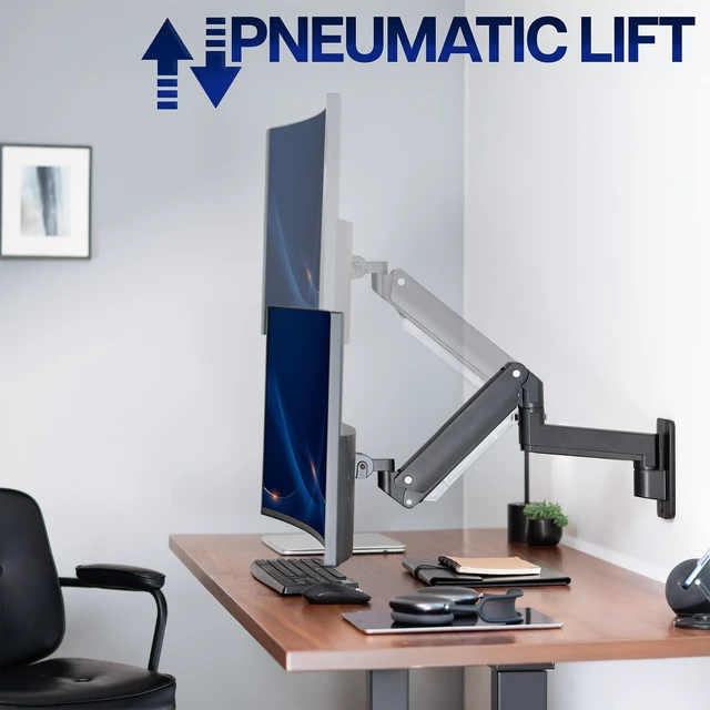 Alt view image 7 of 7 - VIVO Black Monitor Arm Wall Mount, Up to 49 in Ultrawides, MOUNT-V101G1 | Premium Aluminum, Heavy Duty, Single Wall Mount, Counterbalance Pneumatic Height, Max VESA 100x100mm, Holds 44 lbs