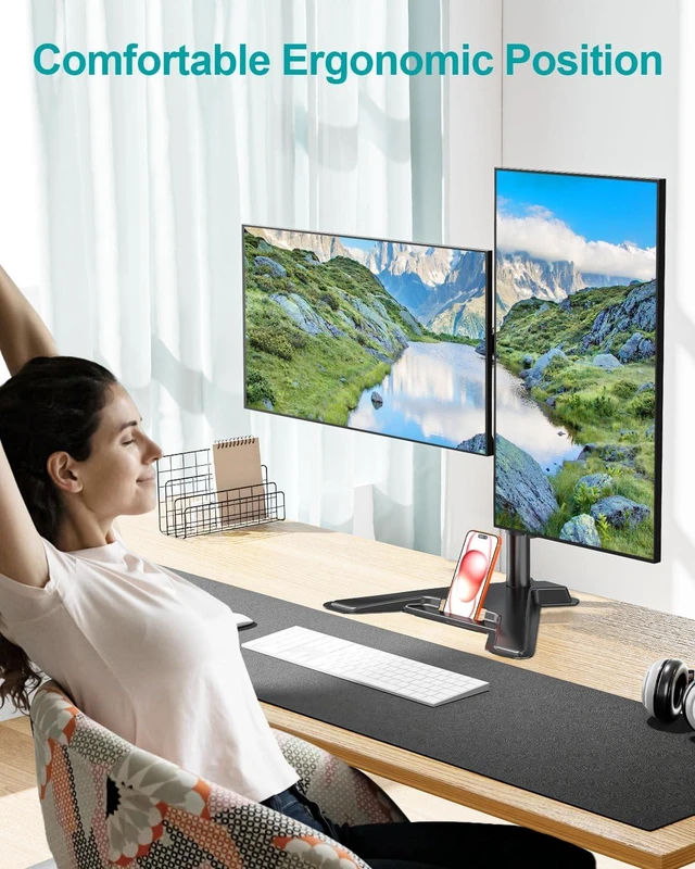 Alt view image 5 of 7 - MOUNT PRO Dual Monitor Stand, Free-Standing Full Motion Monitor Desk Mount Fits 2 Screens up to 27 inches,17.6lbs with Height Adjustable, Swivel, Tilt, Rotation, VESA 75x75 100x100, Black
