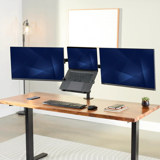 Alt view image 2 of 7 - VIVO Dual Monitor + Laptop Mount for 13 to 27 inch Screens and 10 to 15.6 inch Laptops, Triple Screen Viewing, Articulating Arms, Black, STAND-V013L