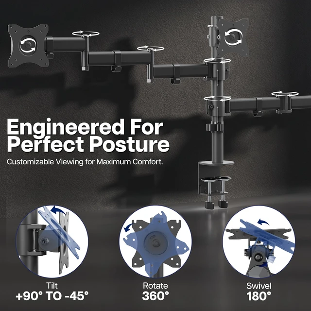Alt view image 5 of 7 - VIVO Dual Monitor + Laptop Mount for 13 to 27 inch Screens and 10 to 15.6 inch Laptops, Triple Screen Viewing, Articulating Arms, Black, STAND-V013L
