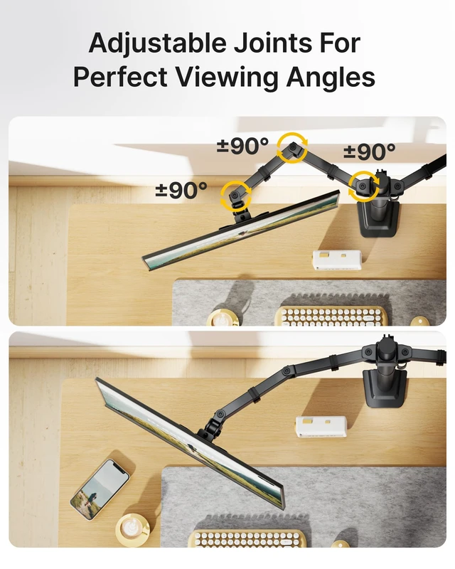 Alt view image 5 of 7 - monTEK Heavy-Duty Dual Monitor Stand for 17-32", 22 lbs Each | Adjustable dual monitor mount, full-motion arms, clamp/grommet bases, cable management and VESA 75/100