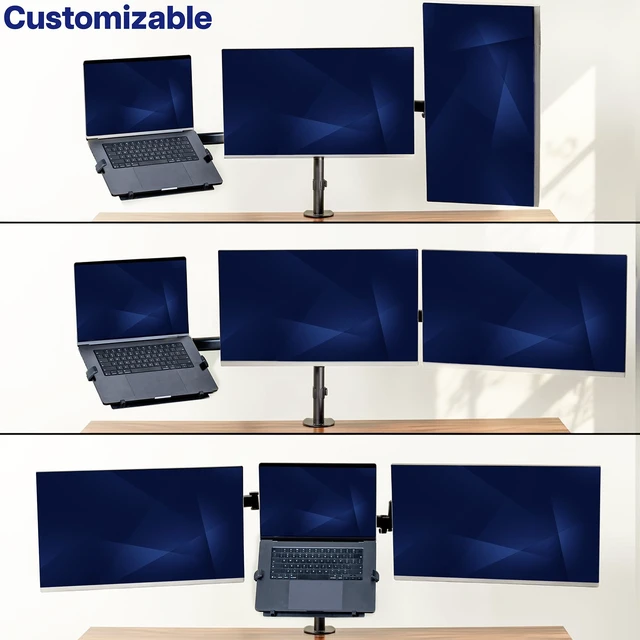 Alt view image 4 of 7 - VIVO Dual Monitor + Laptop Mount for 13 to 27 inch Screens and 10 to 15.6 inch Laptops, Triple Screen Viewing, Articulating Arms, Black, STAND-V013L