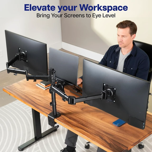 Alt view image 6 of 7 - VIVO Dual Monitor + Laptop Mount for 13 to 27 inch Screens and 10 to 15.6 inch Laptops, Triple Screen Viewing, Articulating Arms, Black, STAND-V013L