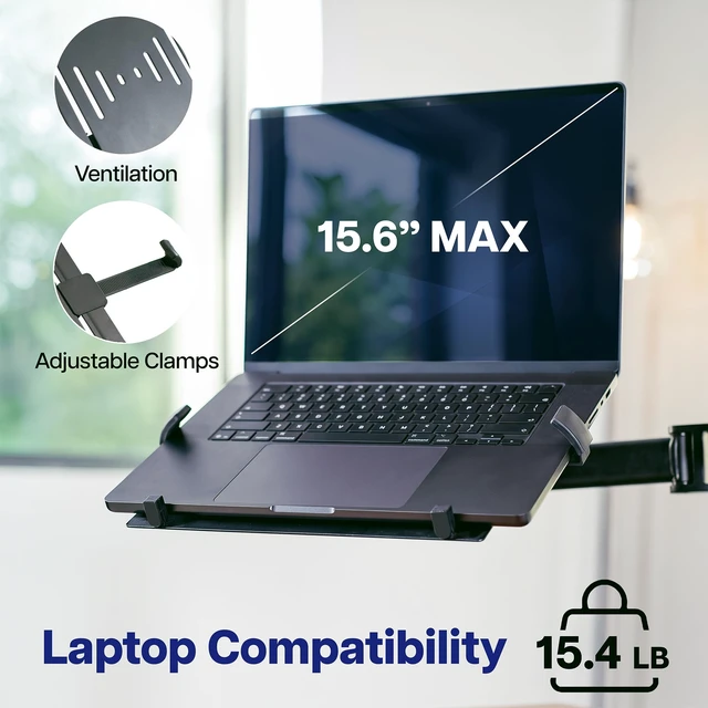 Alt view image 7 of 7 - VIVO Dual Monitor + Laptop Mount for 13 to 27 inch Screens and 10 to 15.6 inch Laptops, Triple Screen Viewing, Articulating Arms, Black, STAND-V013L