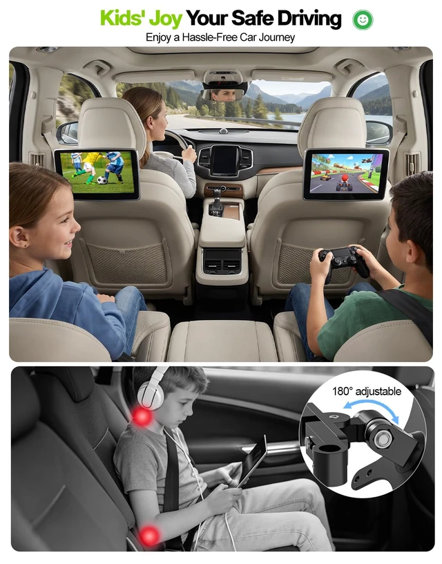 Alt view image 2 of 7 - Car Headrest Monitor Mount,Universa VESA Monitor Stand13-24''Car Tv Mount | VESA 75x75-100x100mm,180° swivel for1324" up to30 lbs,portable monitor car holder,24 inch tv mount for car,monitor holder