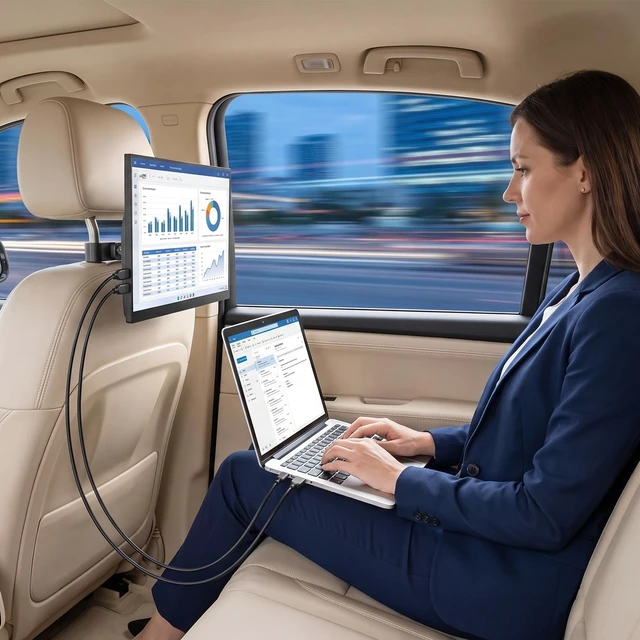 Alt view image 3 of 7 - Car Headrest Monitor Mount,Universa VESA Monitor Stand13-24''Car Tv Mount | VESA 75x75-100x100mm,180° swivel for1324" up to30 lbs,portable monitor car holder,24 inch tv mount for car,monitor holder