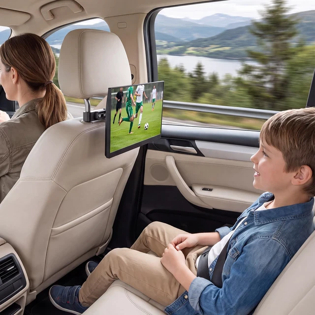 Alt view image 6 of 7 - Car Headrest Monitor Mount,Universa VESA Monitor Stand13-24''Car Tv Mount | VESA 75x75-100x100mm,180° swivel for1324" up to30 lbs,portable monitor car holder,24 inch tv mount for car,monitor holder
