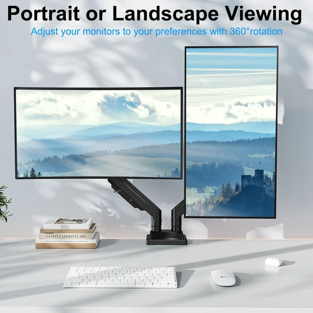 Alt view image 4 of 7 - ErgoFocus Dual Monitor Mount for Screens up to 43", Heavy Duty Monitor Arm | Ultrawide Desk Mount Holds 2.2-33lbs Each, Premium Gas Spring Adjustable Computer Monitor Arm for 2 Monitors, VESA Mount