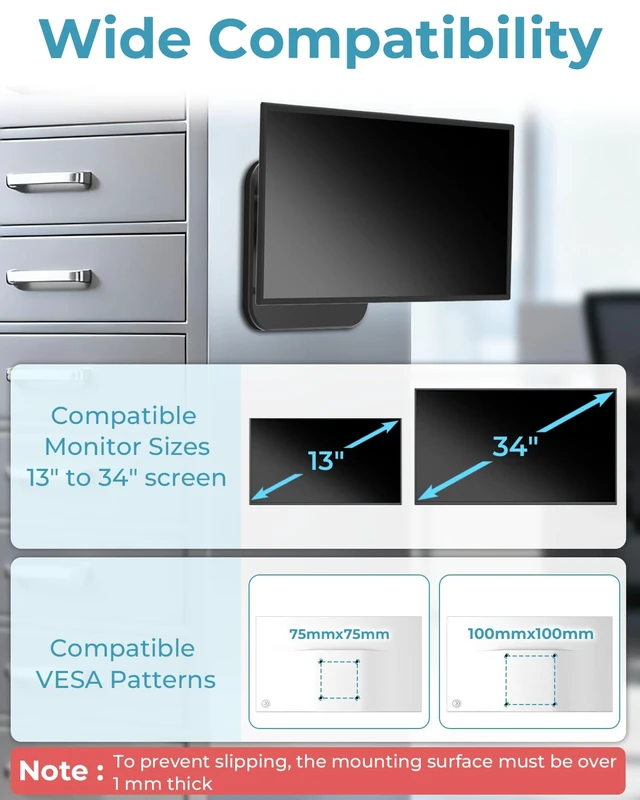 Alt view image 2 of 7 - Magnetic Monitor Mount for 13"to 34Screen Adjustable 360° Rotate Monitor Holder for Metal Surface with Handle Hold Up to 22LBS 75x75 or 100x100 VESA Screen Mounting Bracket for Metal Cabinet, Fridge