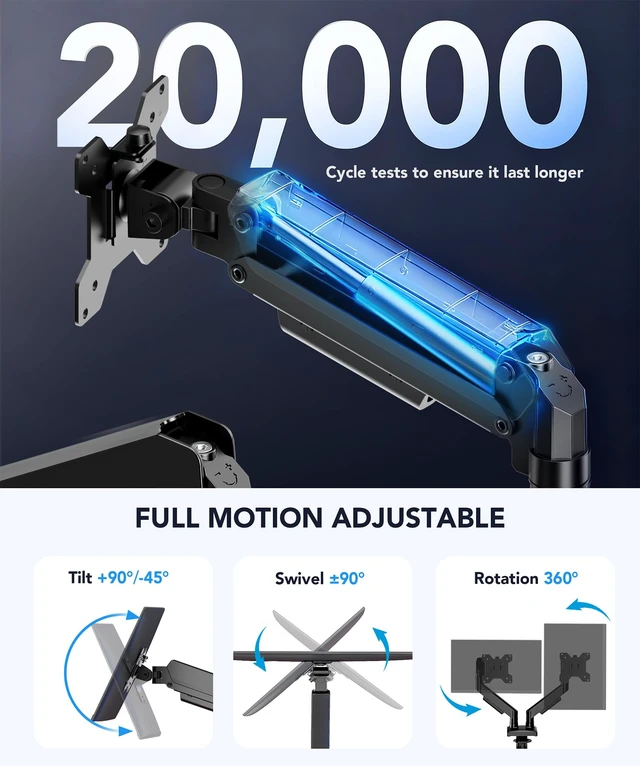 Alt view image 4 of 7 - Dual Monitor Stand, Adjustable Monitor Desk Mount for 1732 Computer Screens, Full Motion VESA 75x75/100x100 with C-Clamp & Grommet Aluminum Base, Each Arm Holds 4.4 to 20 lbs AX09DB201