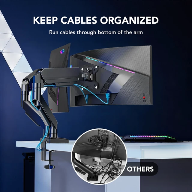 Alt view image 6 of 7 - Dual Monitor Stand, Adjustable Monitor Desk Mount for 1732 Computer Screens, Full Motion VESA 75x75/100x100 with C-Clamp & Grommet Aluminum Base, Each Arm Holds 4.4 to 20 lbs AX09DB201