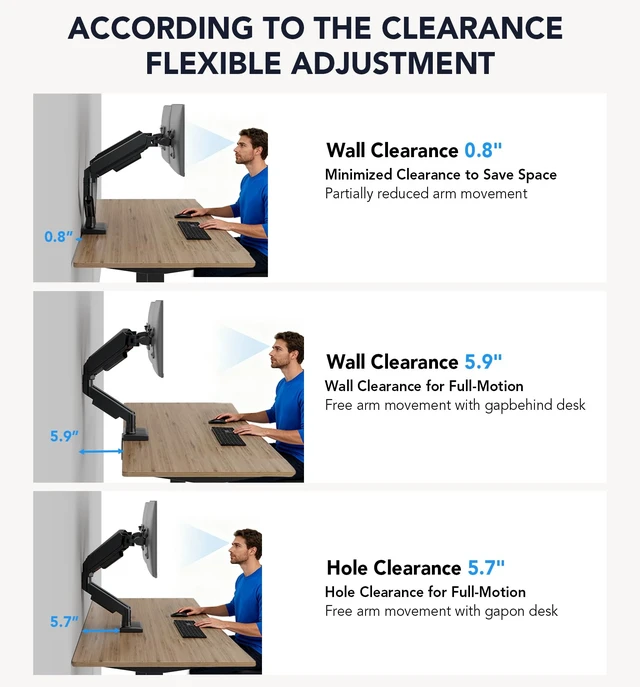 Alt view image 7 of 7 - Dual Monitor Stand, Adjustable Monitor Desk Mount for 1732 Computer Screens, Full Motion VESA 75x75/100x100 with C-Clamp & Grommet Aluminum Base, Each Arm Holds 4.4 to 20 lbs AX09DB201