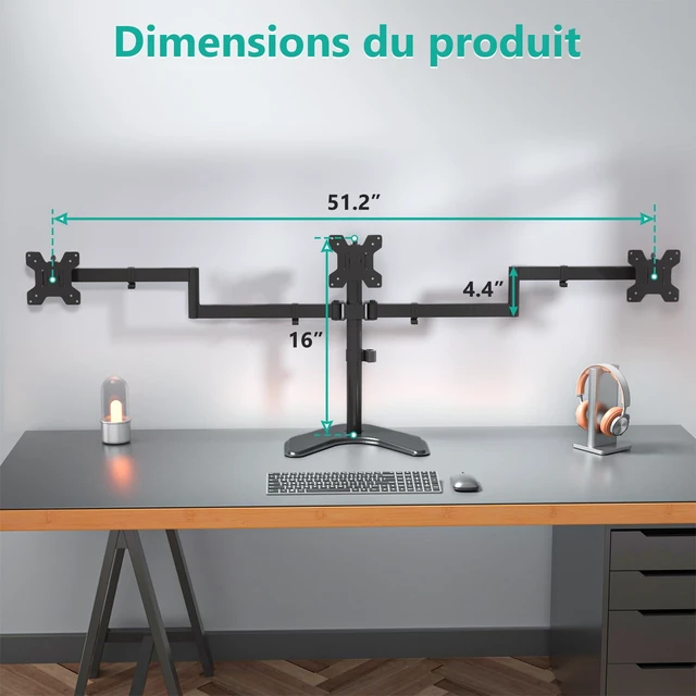 Alt view image 4 of 7 - WALI Triple Monitor Stand, Free Standing for 13-27 inch Screens,up to 22lbs | 3 monitor stand for desk, Adjustable, Full Motion with Tilt, Swivel, Rotation, Grommet Base, VESA 75/100mm (MF003)