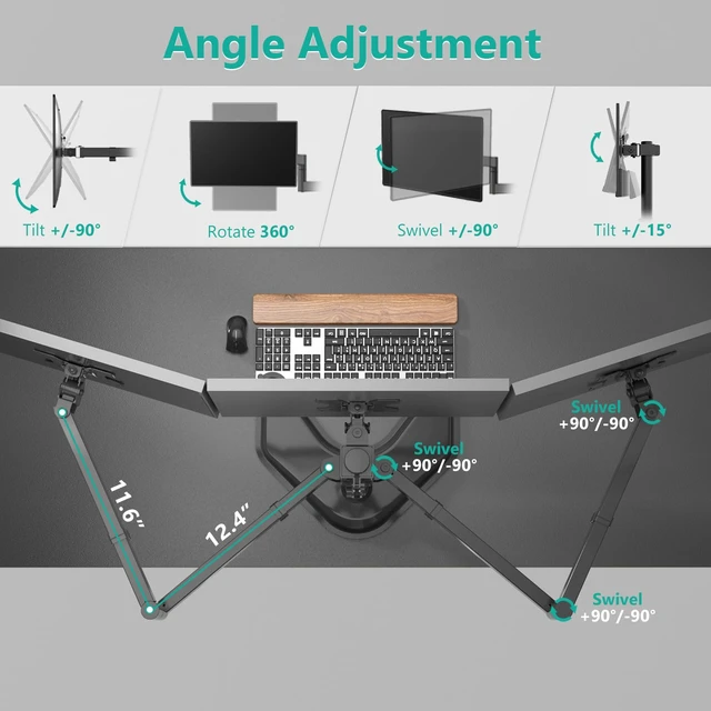 Alt view image 5 of 7 - WALI Triple Monitor Stand, Free Standing for 13-27 inch Screens,up to 22lbs | 3 monitor stand for desk, Adjustable, Full Motion with Tilt, Swivel, Rotation, Grommet Base, VESA 75/100mm (MF003)