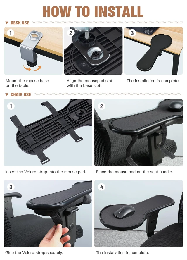 Alt view image 6 of 6 - YuPinDiZu Upgrade Chair arm Mouse pad, Ergonomic Arm Rest Mouse Pads for Chairs and Desk, Adjustable Mouse Tray,Forearms Pressure Relief Computer Desk Extender, Black (BlackYU8351)
