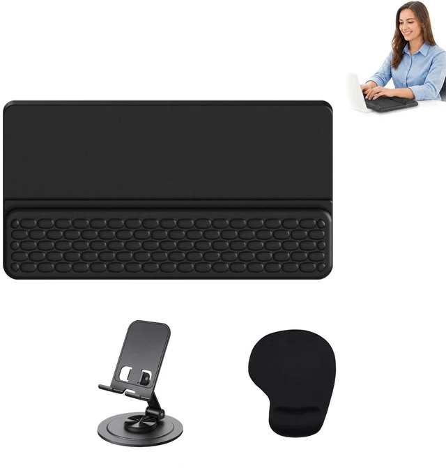 Main image of Ergonomic Keyboard Wrist Rest, Metal Phone Stand, Mouse Pad with Wrist Rest | Desk Accessories for Men and Gamer Gifts, Ergonomic Keyboard Wrist Rest and Mouse Pad Wrist Support Set