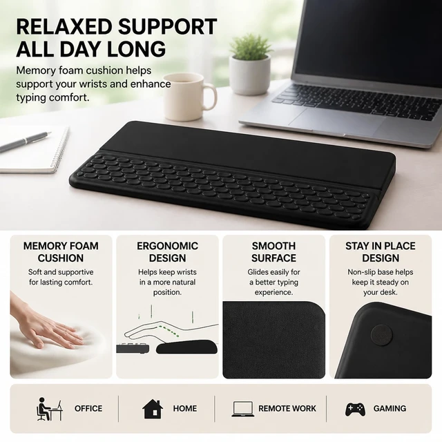 Alt view image 3 of 7 - Keyboard Wrist Rest with Mouse Pad and Memo Clip Holder for Desk Work | Ergonomic Keyboard Wrist Support with Desk Mouse Pad and Horse Memo Clip Holder for Computer, Office and Gaming Desks