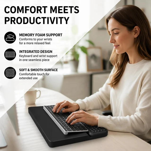 Alt view image 7 of 7 - Ergonomic Keyboard and Mouse Wrist Rest Set with Desk Storage Dock | Ergonomic Keyboard Wrist Support, Mouse Wrist Pad and Desk Storage Dock for Computer, Office and Gaming Desks